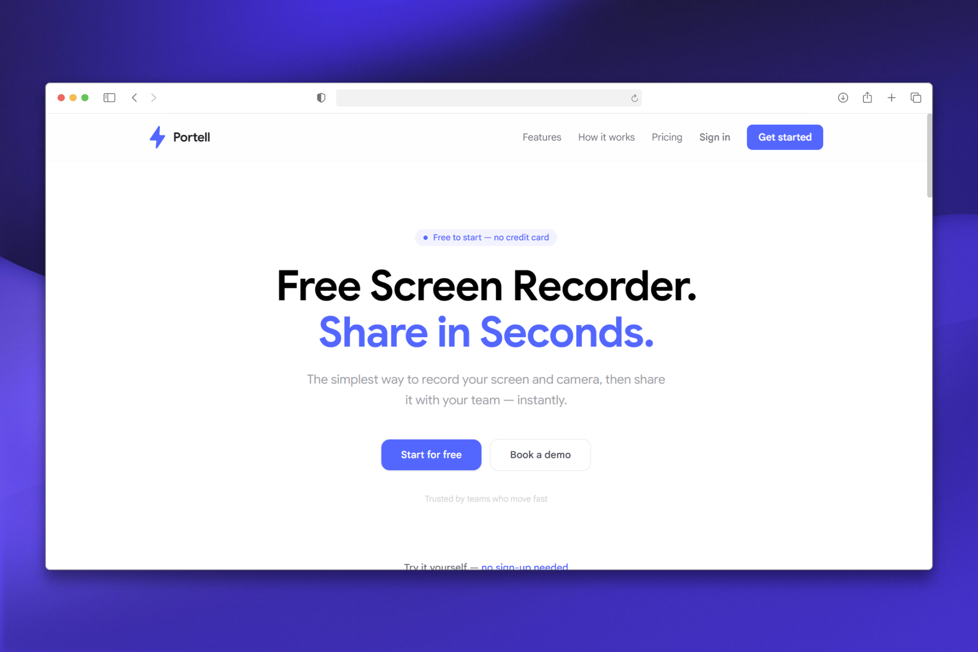 Portell homepage — Free Screen Recorder, Share in Seconds